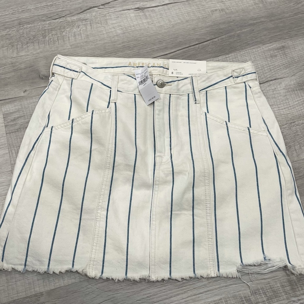 American Eagle Hi Rise Ivory Stripe Denim Skirt
